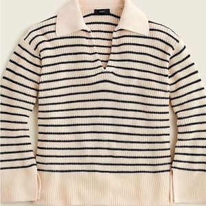 J. Crew Relaxed Collared Sweater in Stripe Ivory Navy Sz Small s EUC 100% Cotton